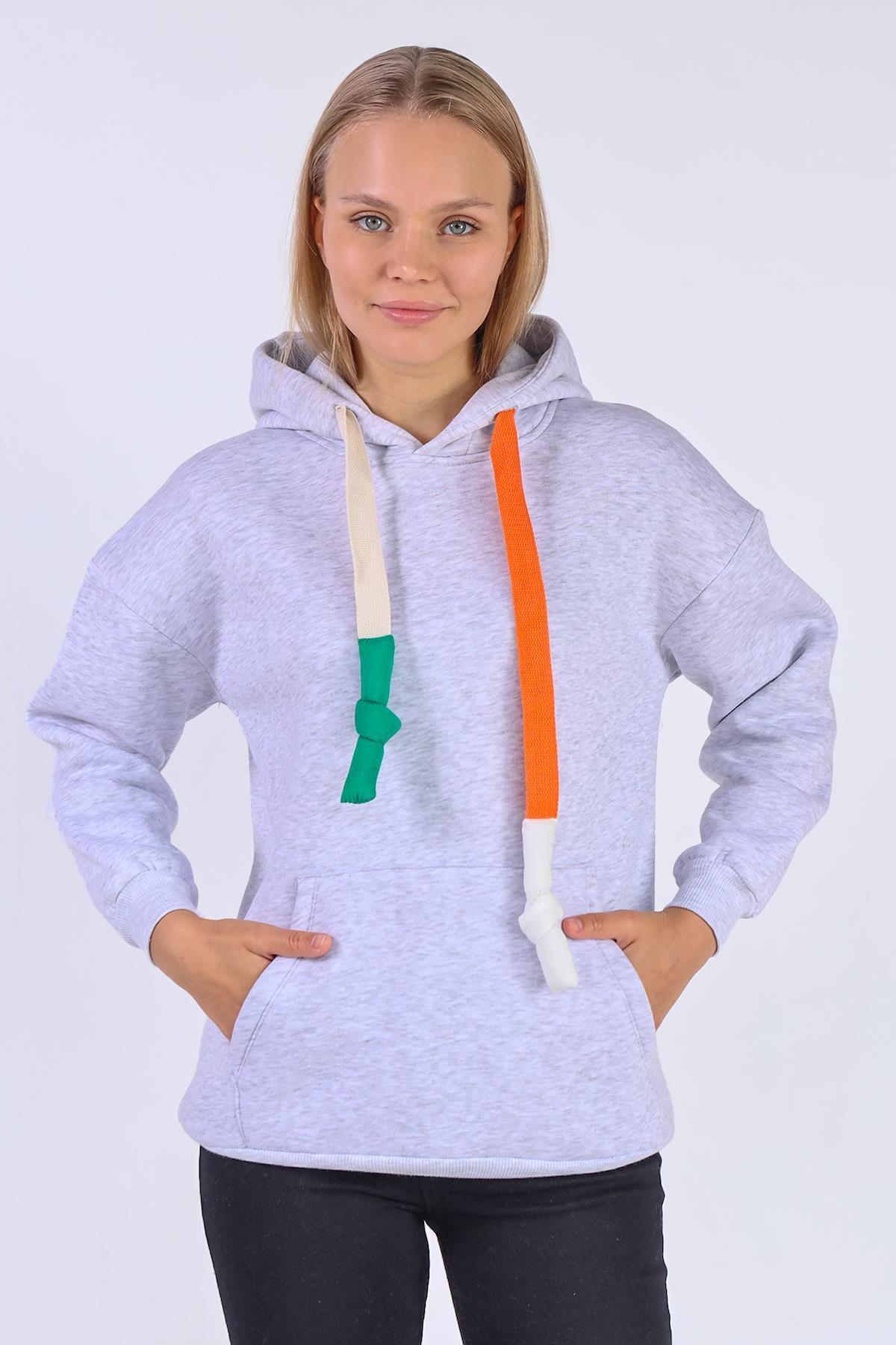 Gri Renkli İpli Kapüşonlu Sweat 9173M - 2
