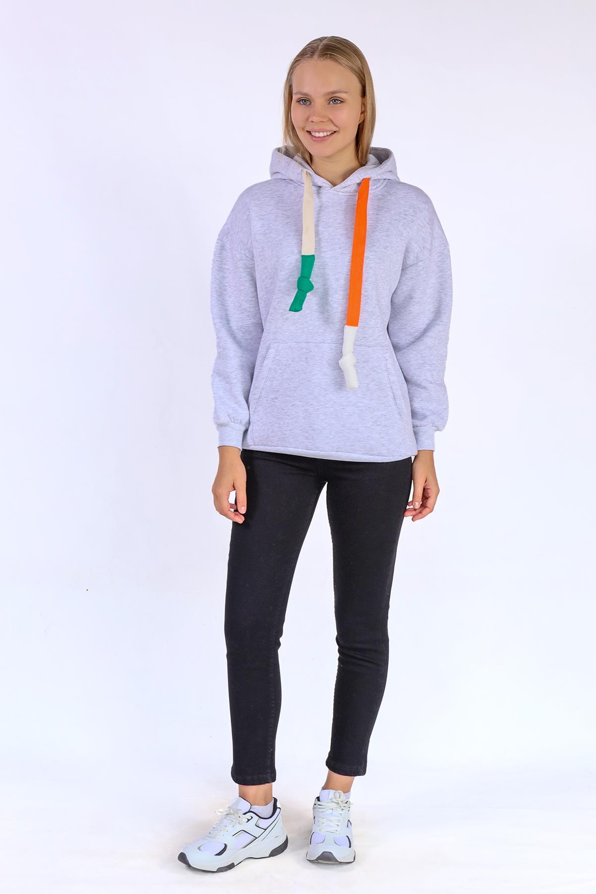 Gri Renkli İpli Kapüşonlu Sweat 9173M - 6