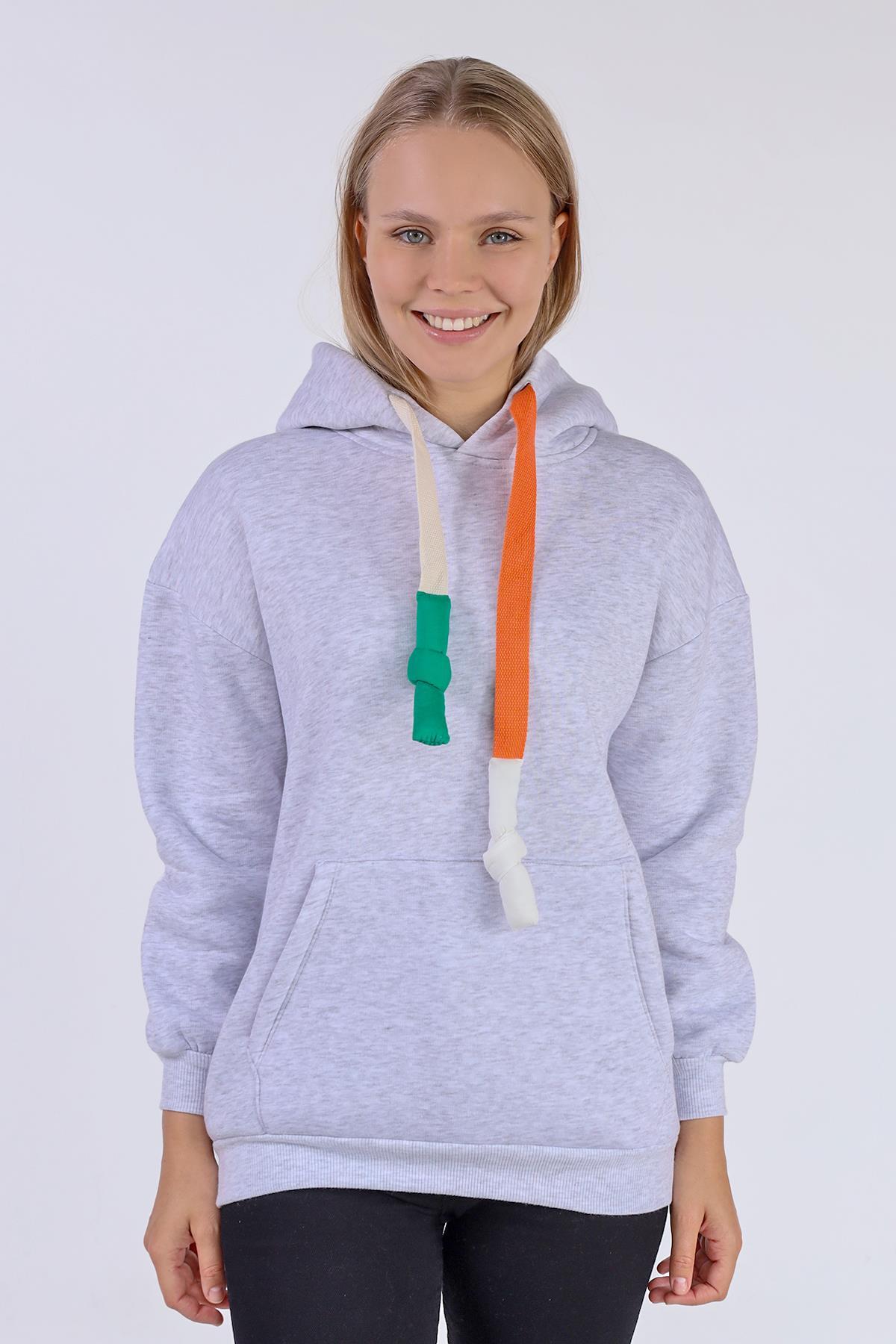 Gri Renkli İpli Kapüşonlu Sweat 9173M - 7