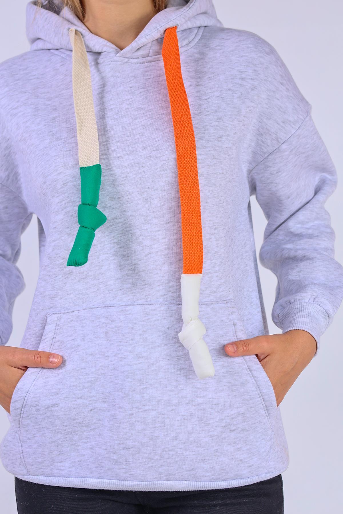 Gri Renkli İpli Kapüşonlu Sweat 9173M - 8