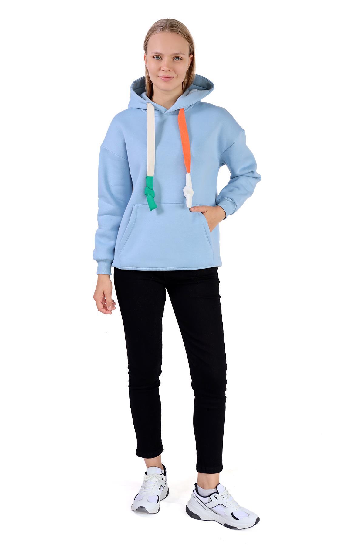Mavi Renkli İpli Kapüşonlu Sweat 9173M - 1