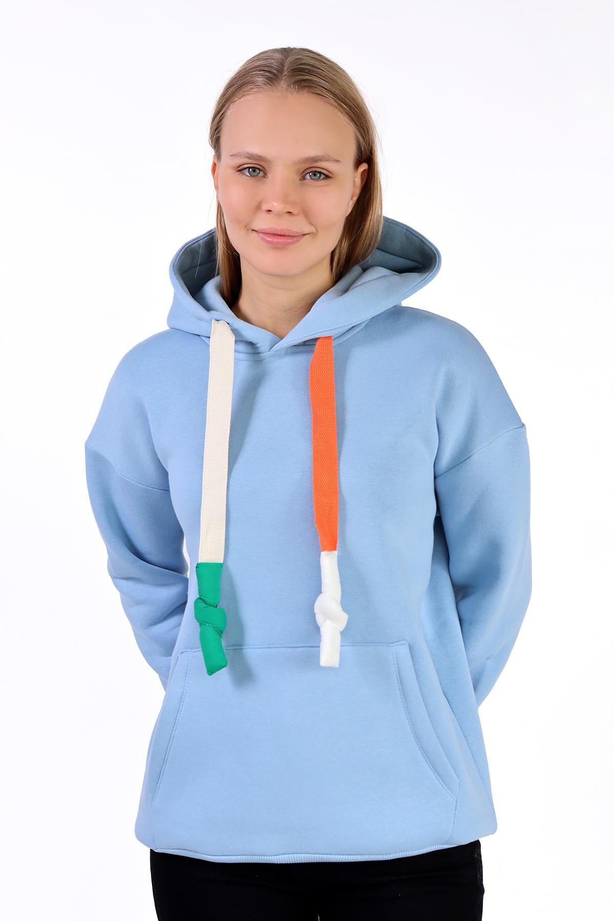 Mavi Renkli İpli Kapüşonlu Sweat 9173M - 2