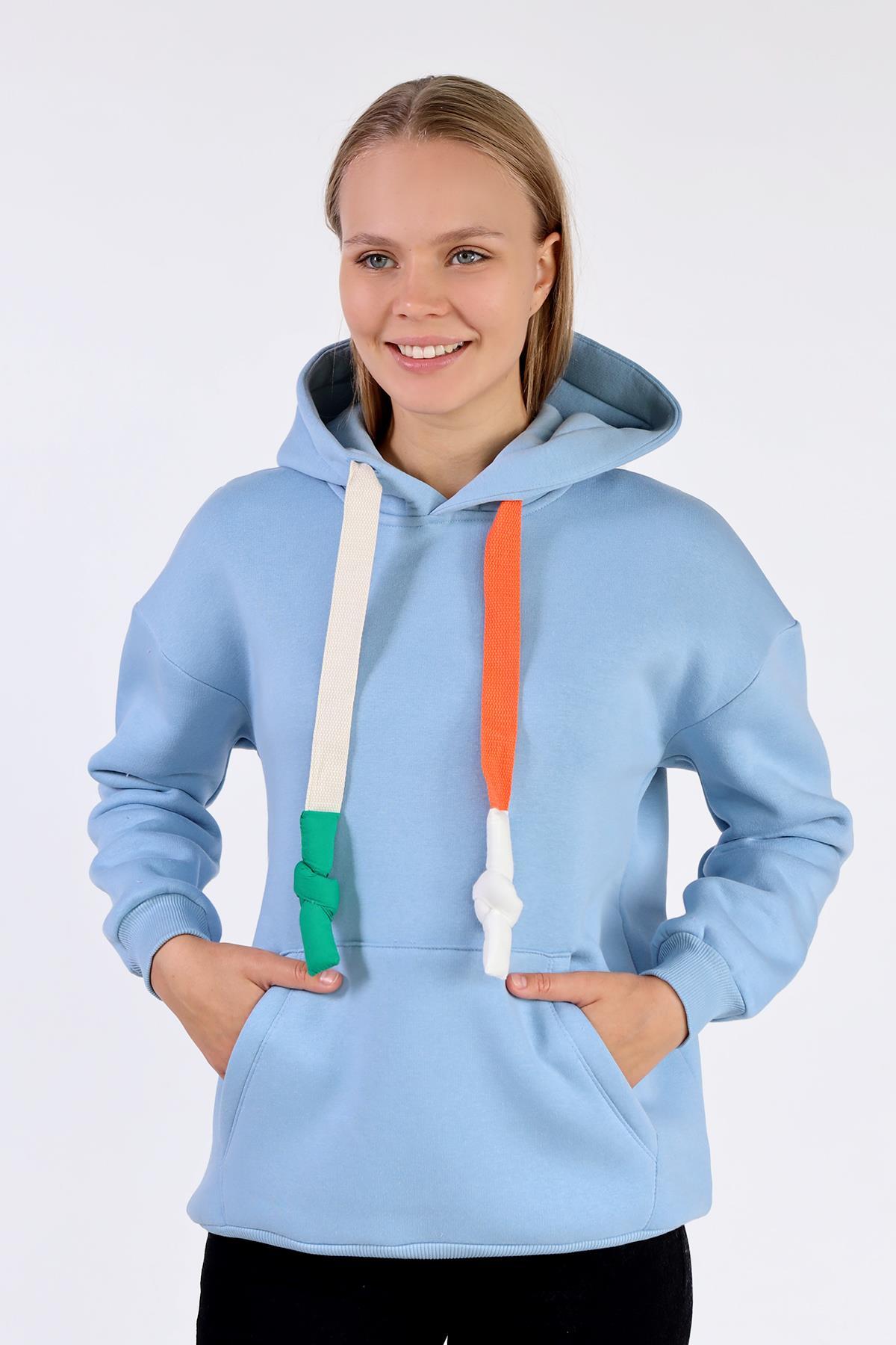 Mavi Renkli İpli Kapüşonlu Sweat 9173M - 3
