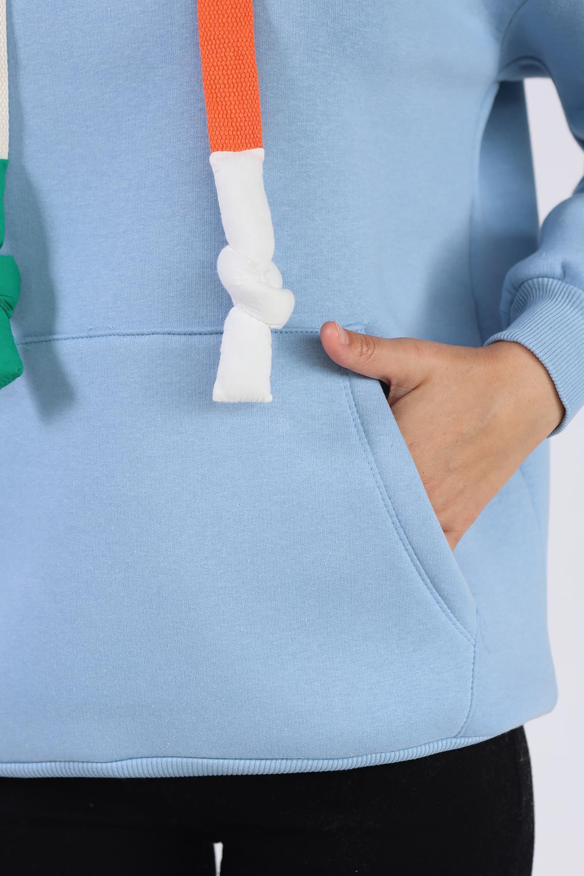 Mavi Renkli İpli Kapüşonlu Sweat 9173M - 9