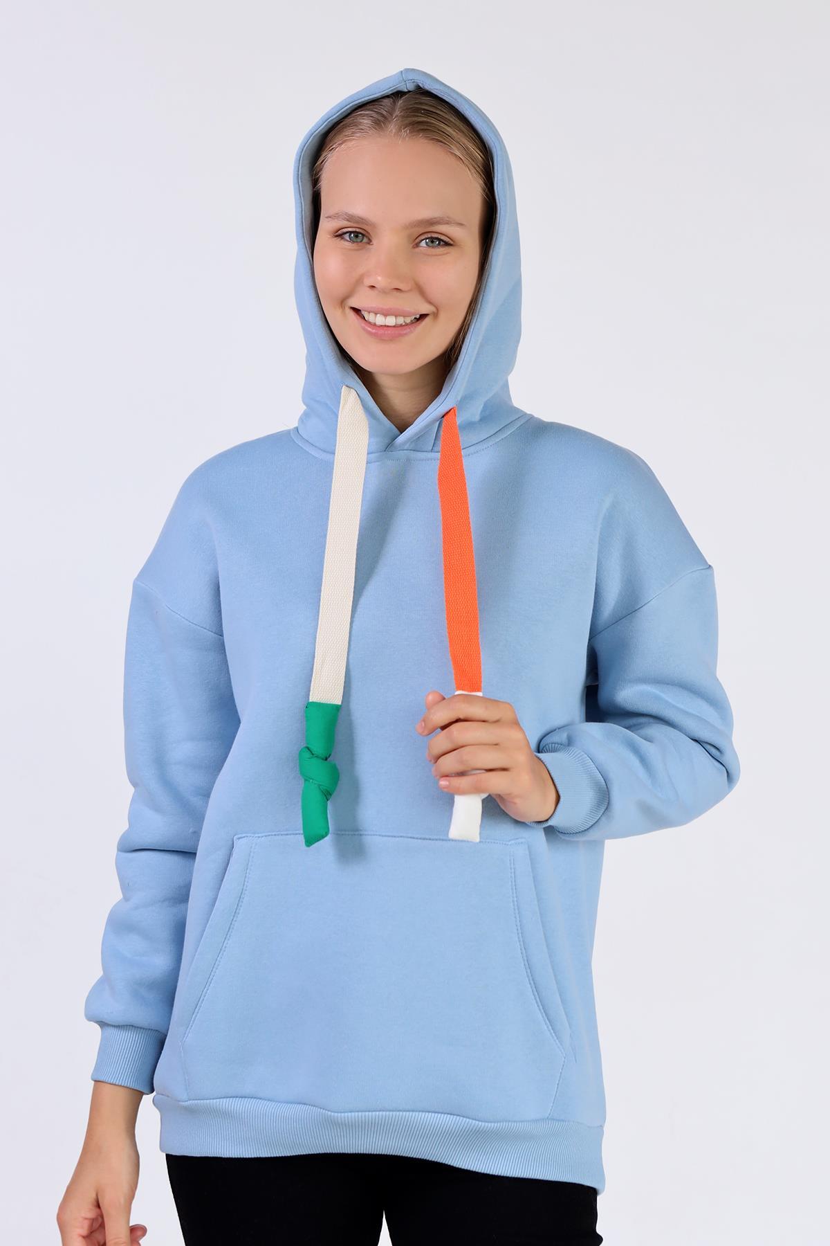 Mavi Renkli İpli Kapüşonlu Sweat 9173M - 4