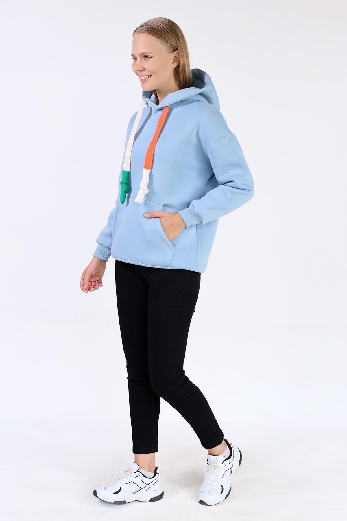 Mavi Renkli İpli Kapüşonlu Sweat 9173M - 6