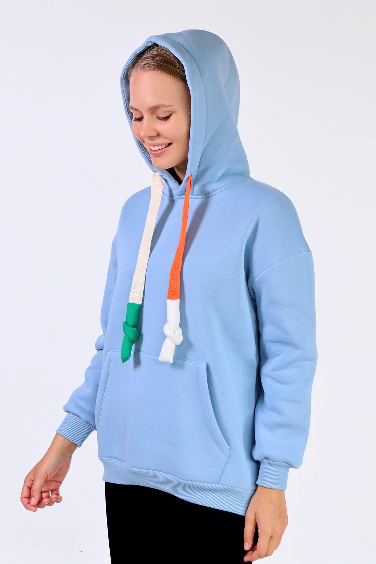 Mavi Renkli İpli Kapüşonlu Sweat 9173M - 7
