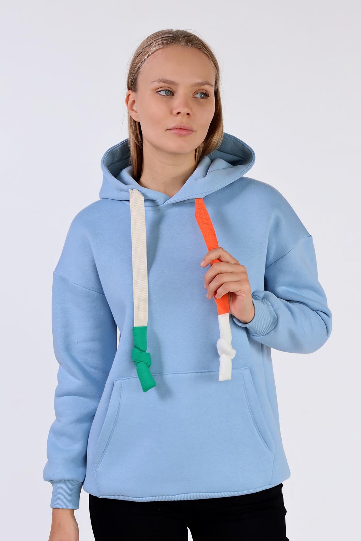 Mavi Renkli İpli Kapüşonlu Sweat 9173M - 8