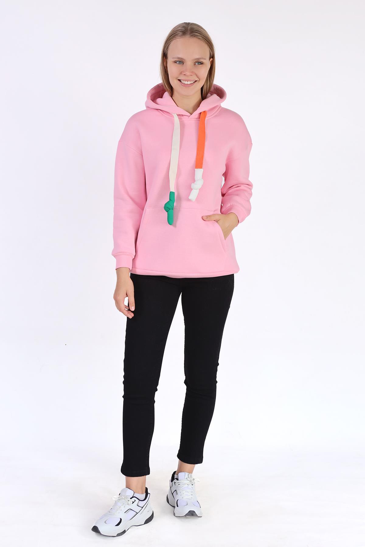 Pembe Renkli İpli Kapüşonlu Sweat 9173M - 2