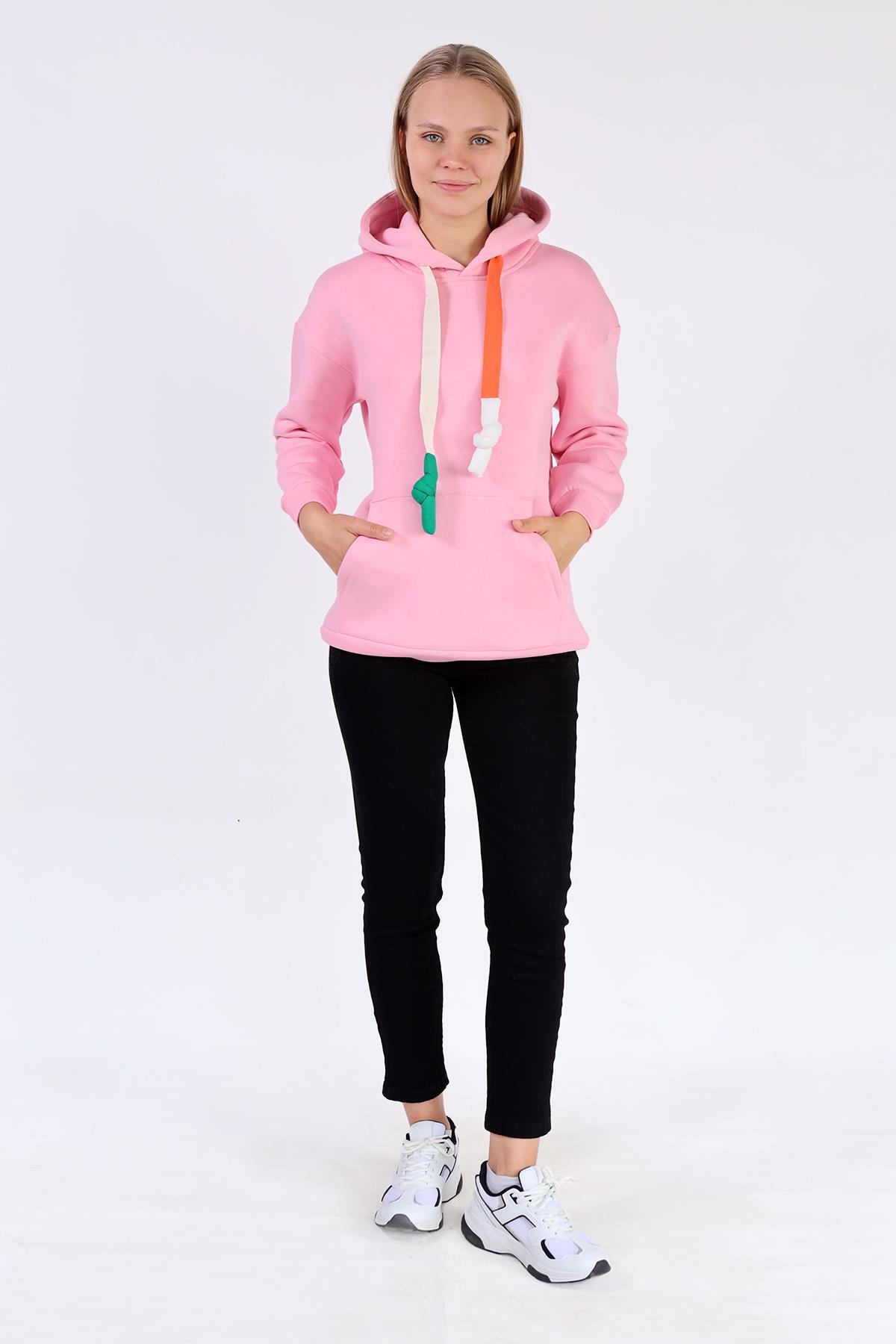 Pembe Renkli İpli Kapüşonlu Sweat 9173M - 7
