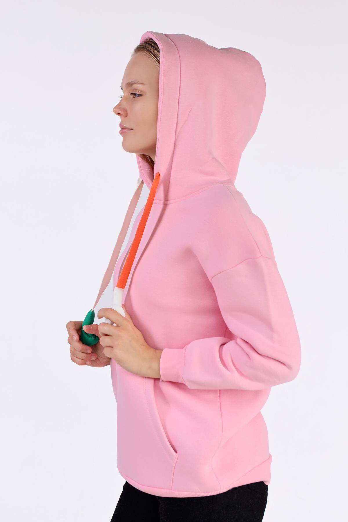 Pembe Renkli İpli Kapüşonlu Sweat 9173M - 8
