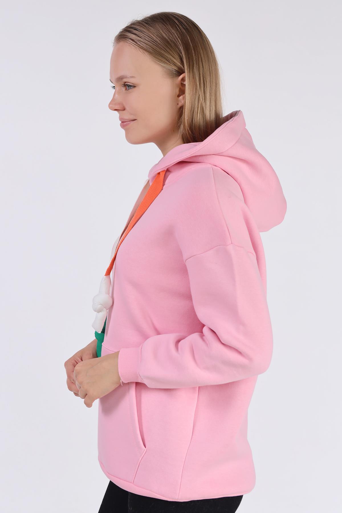 9173M Renkli İpli Kapüşonlu Sweat Pembe - 6