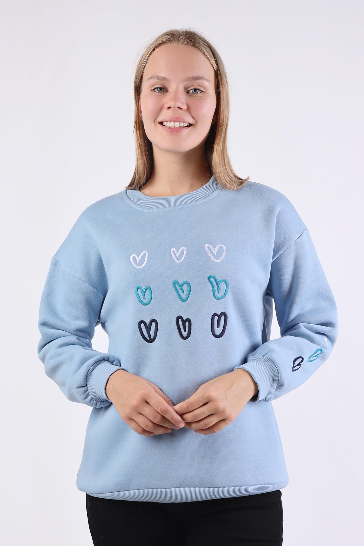Mavi Bisiklet Yaka Kalp Nakışlı Sweat 9175M - 3