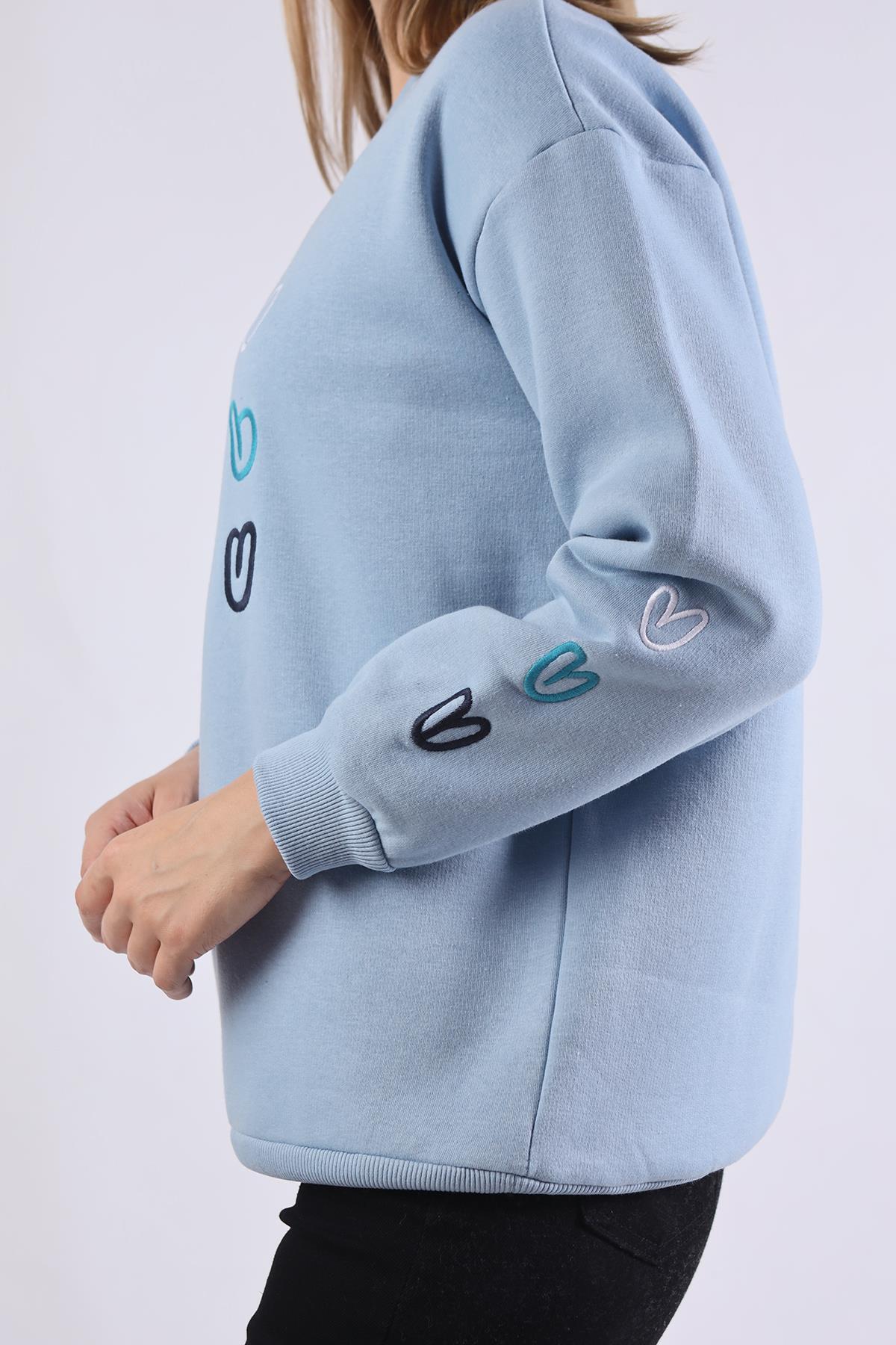 Mavi Bisiklet Yaka Kalp Nakışlı Sweat 9175M - 4