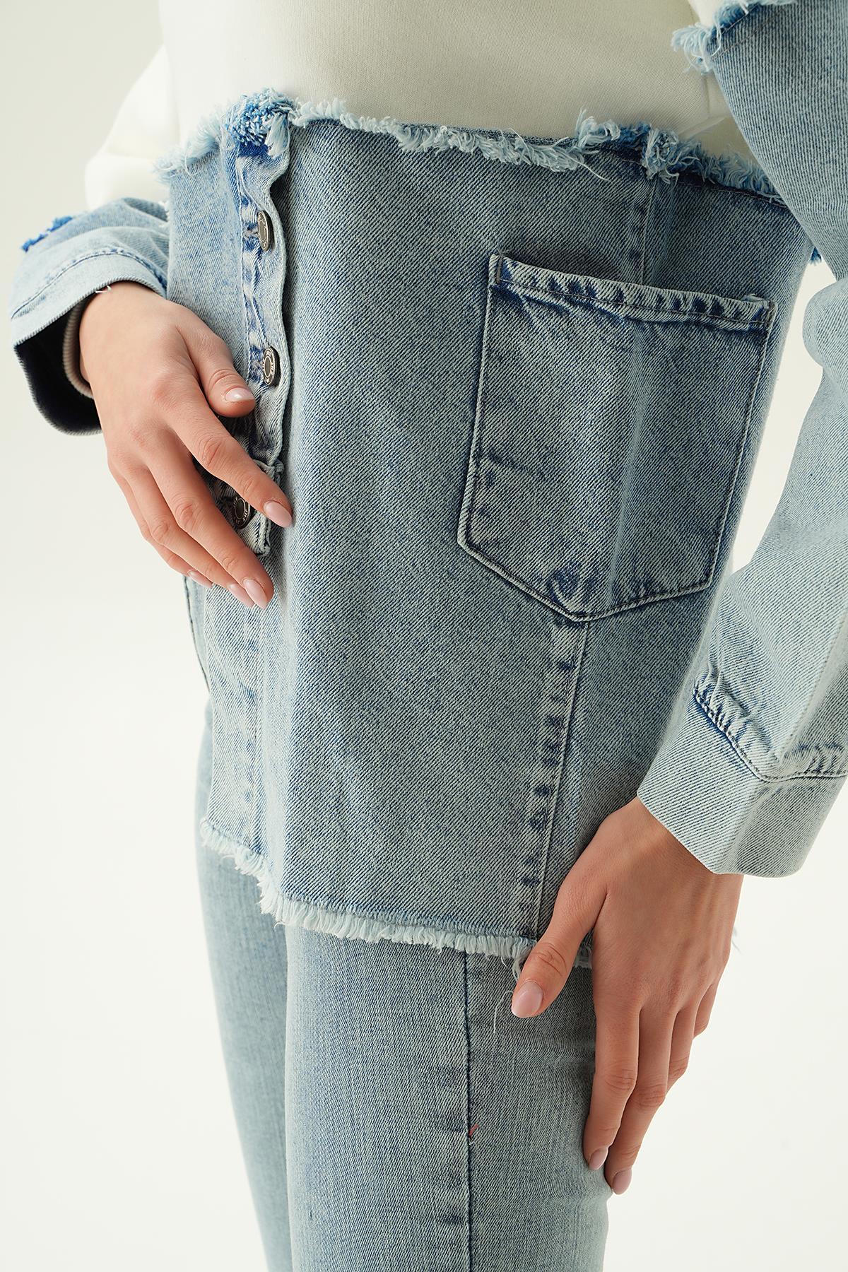 9178 Kot Detay Asimetrik Sweat Mavi - 5