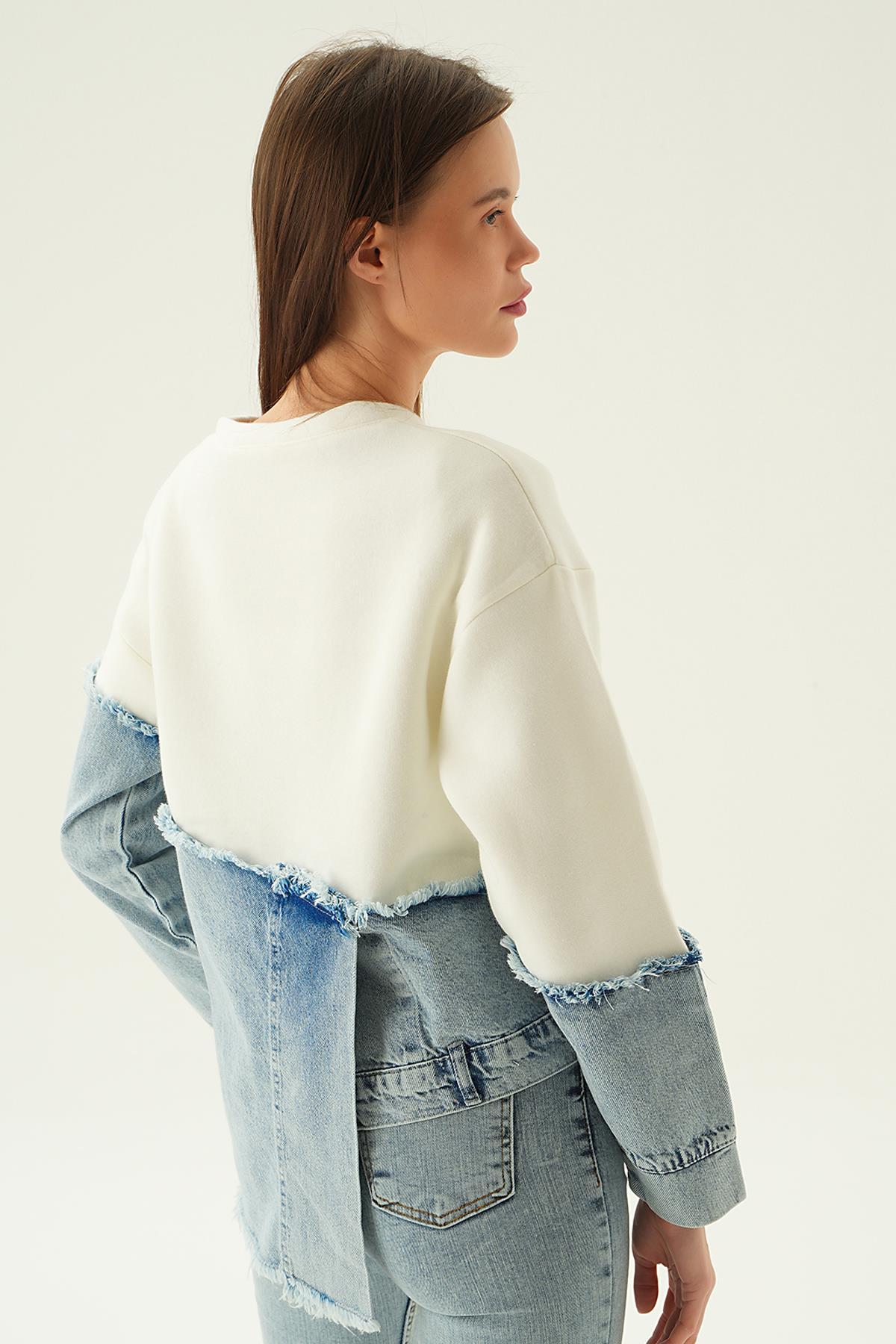 9178 Kot Detay Asimetrik Sweat Mavi - 3