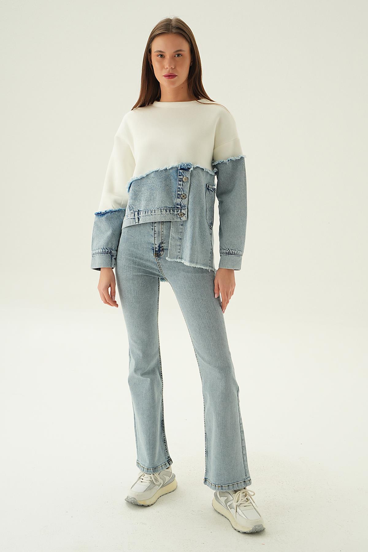 Mavi Kot Detay Asimetrik Sweat 9178 - 1