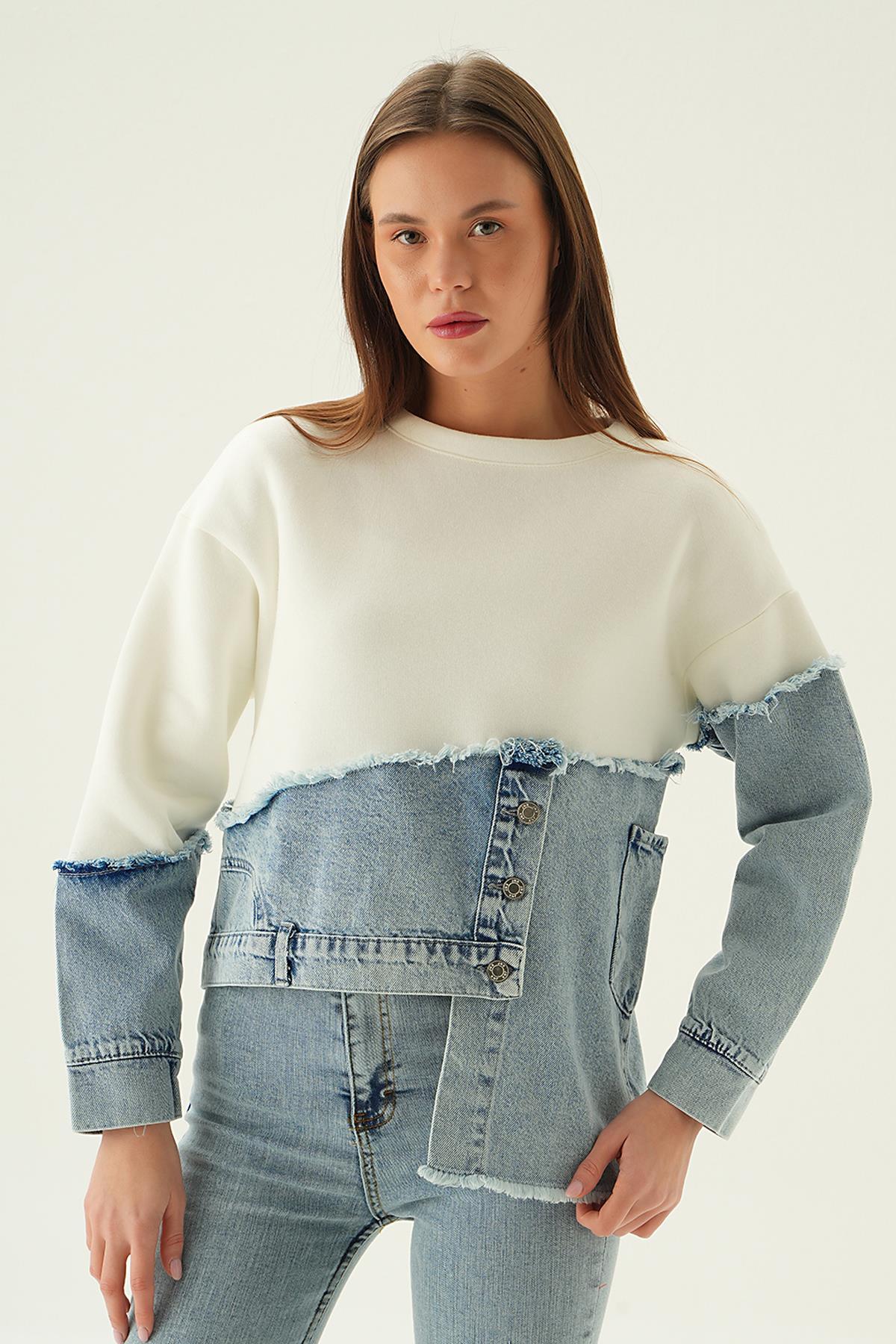 Mavi Kot Detay Asimetrik Sweat 9178 - 2