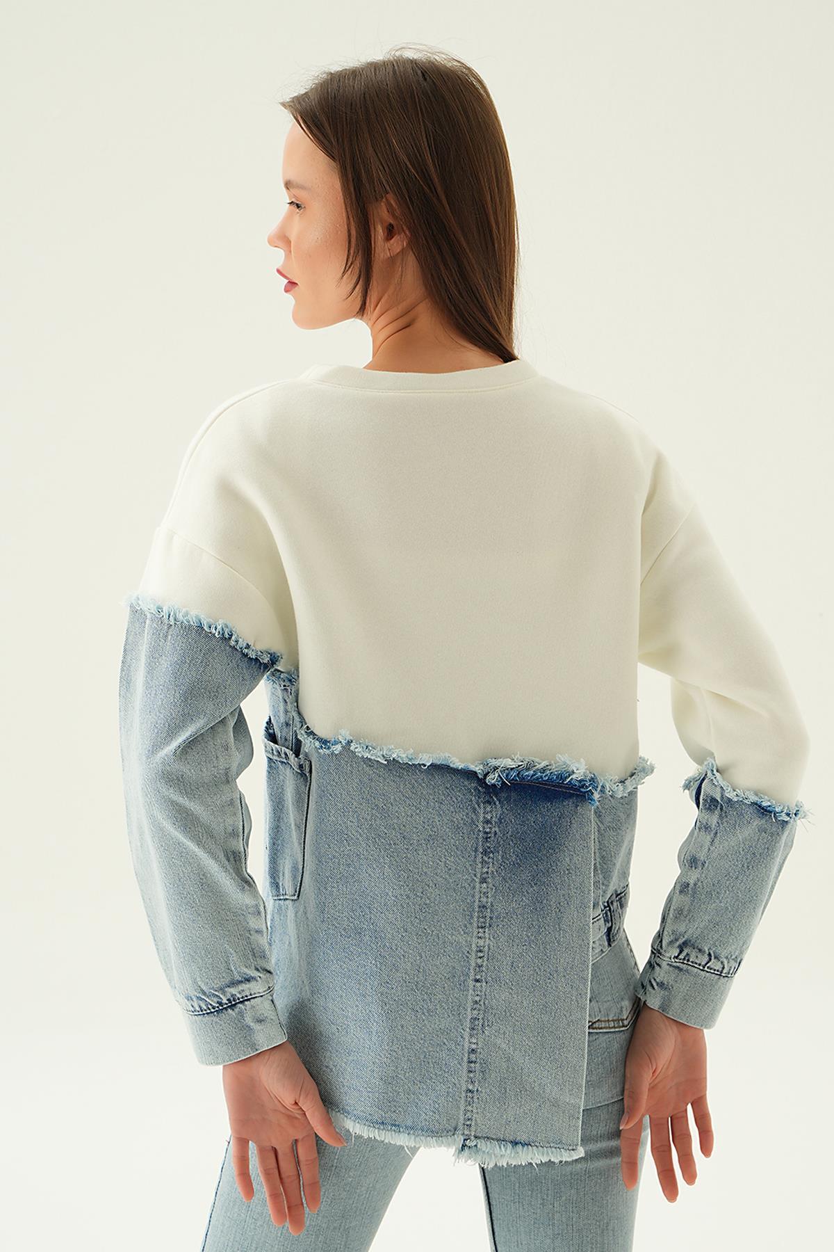 Mavi Kot Detay Asimetrik Sweat 9178 - 4