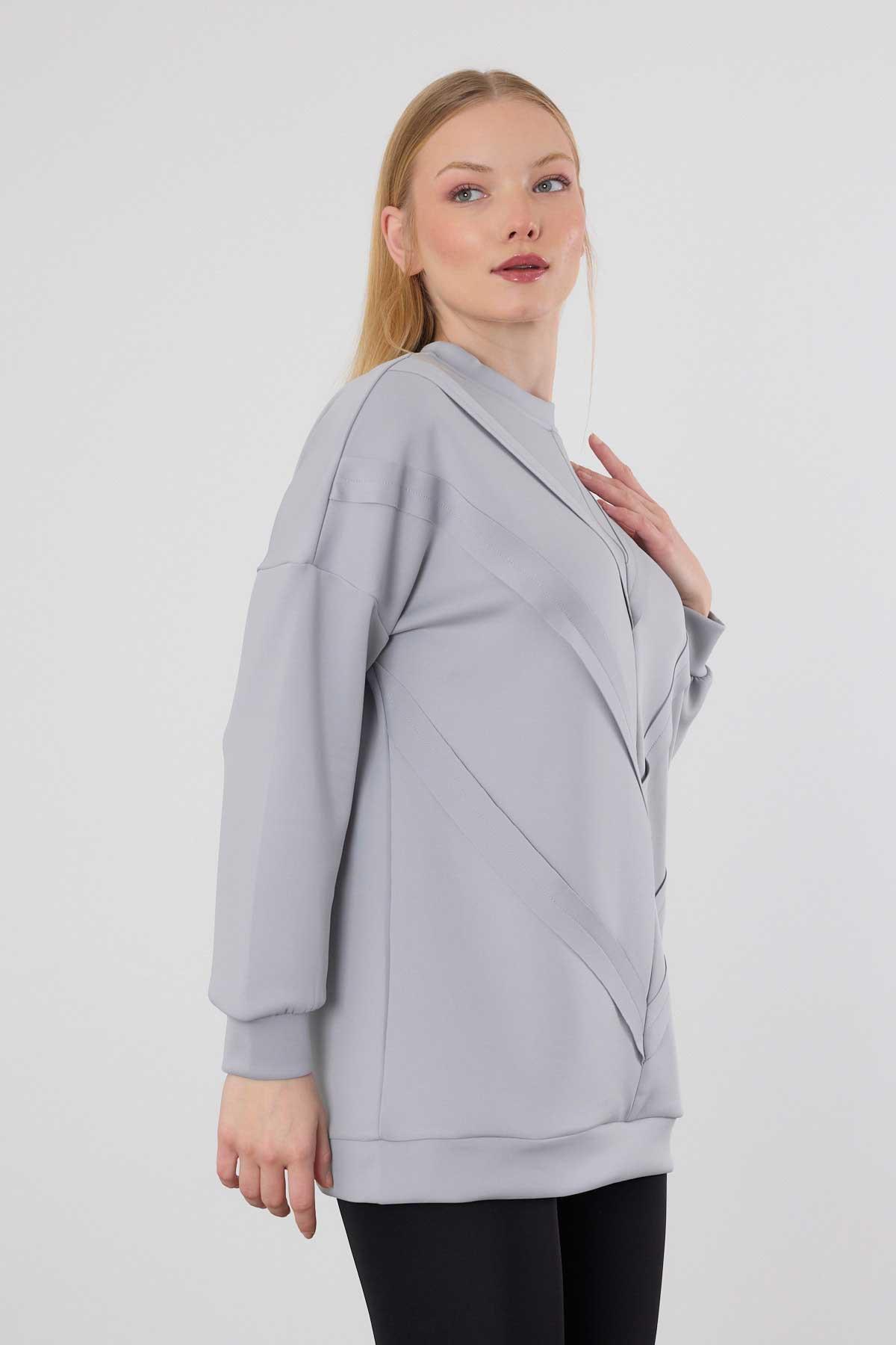 Şerit Detay Sweat 9180M Gri - 7