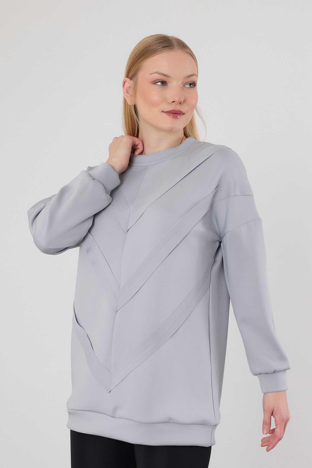 9180M Şerit Detay Sweat Gri - RAYS