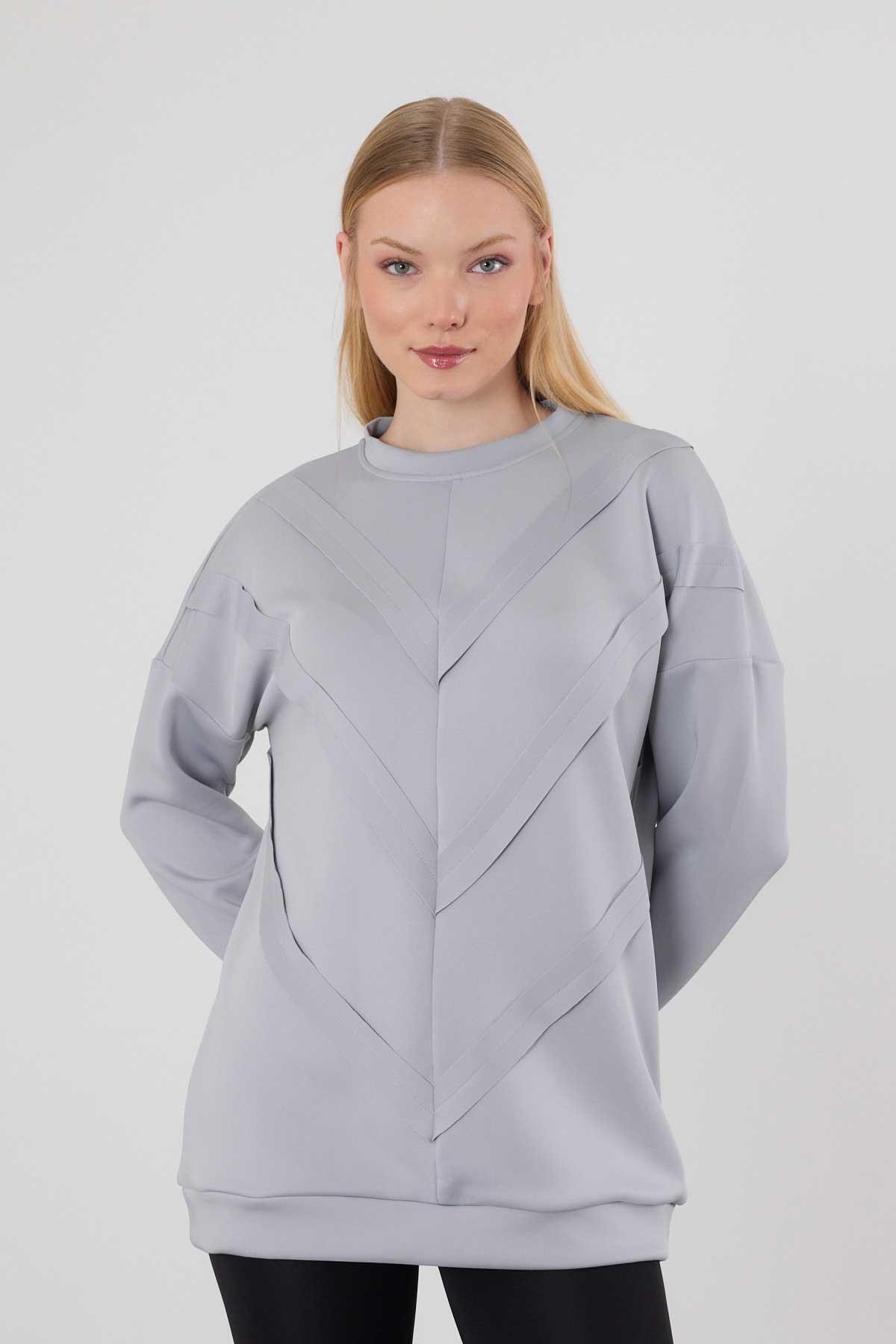 Gri Şerit Detay Sweat 9180M - 1