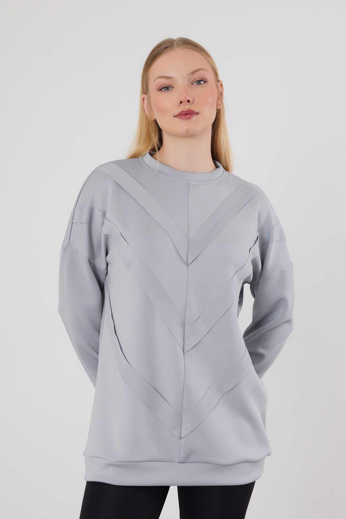 Gri Şerit Detay Sweat 9180M - 8