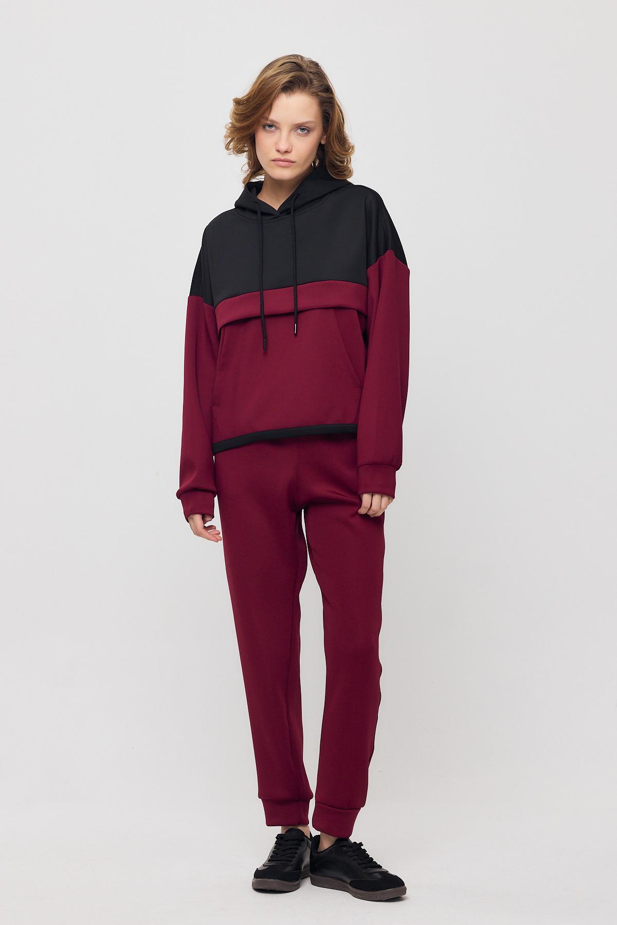 9183M Kanguru Cep Garnili Eşofman Takımı Bordo 