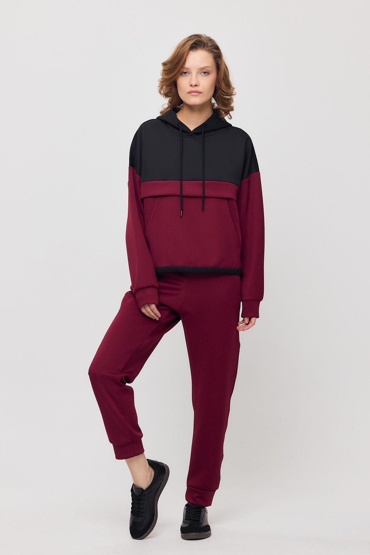 9183M Kanguru Cep Garnili Eşofman Takımı Bordo - RAYS