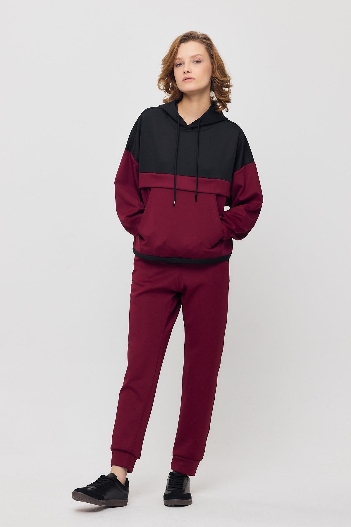 Bordo Kanguru Cep Garnili Eşofman Takımı 9183M - 2