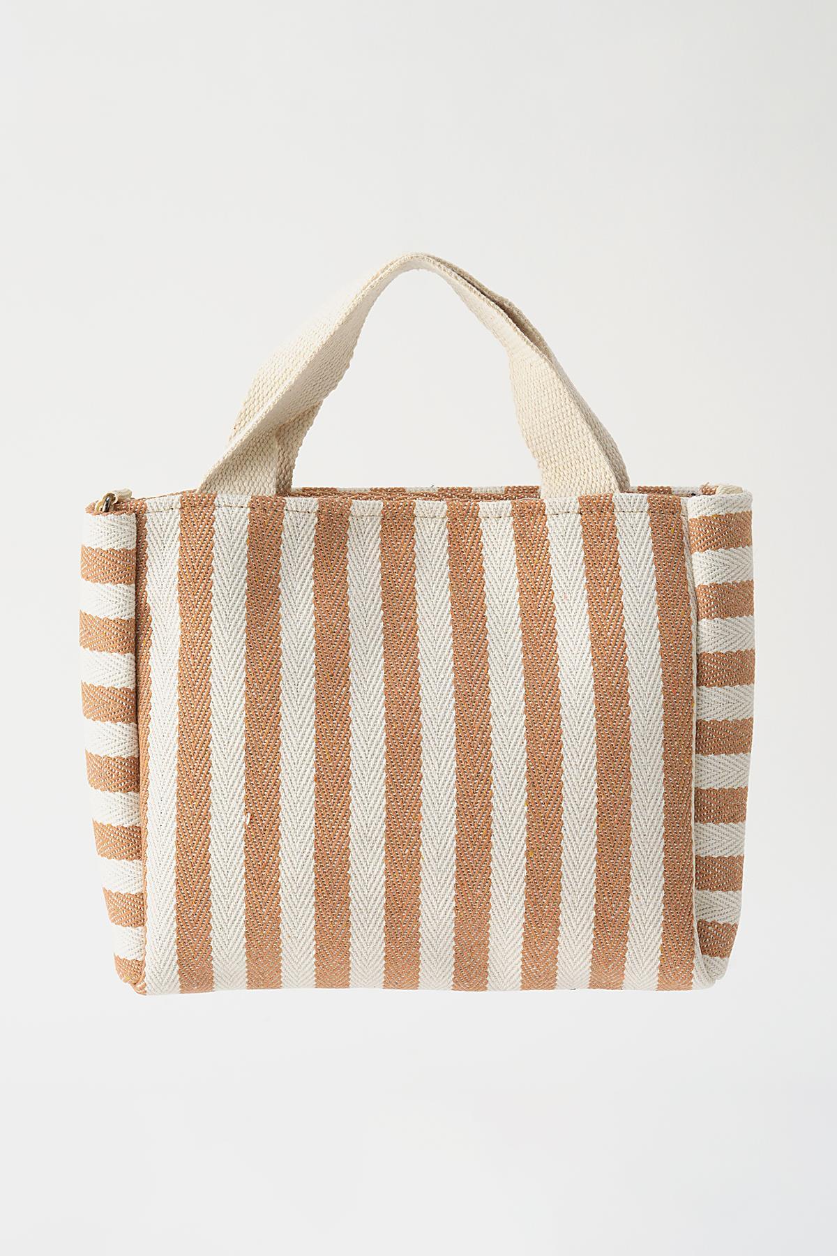 Bej Çizgili Fermuarlı Çanta 9200 - 2