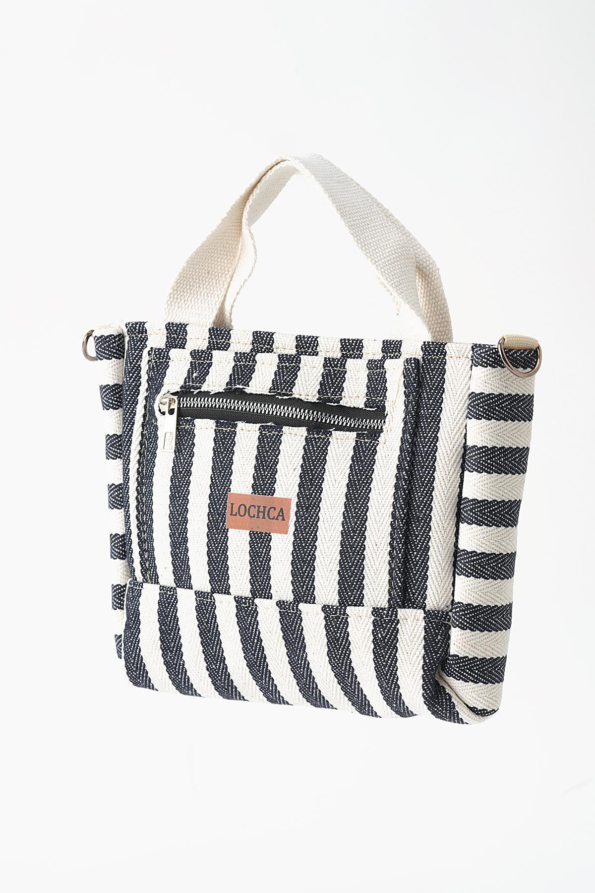 Siyah Çizgili Fermuarlı Çanta 9200 - 1