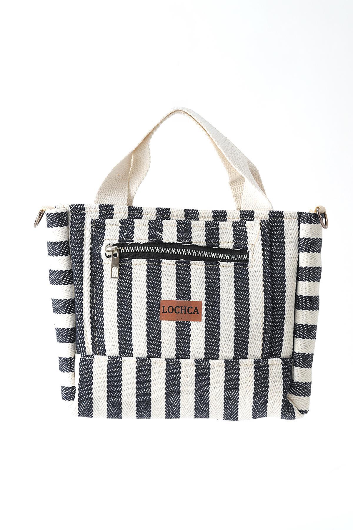 Siyah Çizgili Fermuarlı Çanta 9200 - 5