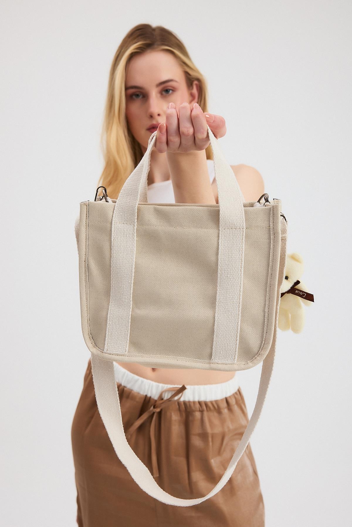 Krem Ayıcık Detay Çanta 9206 - 5