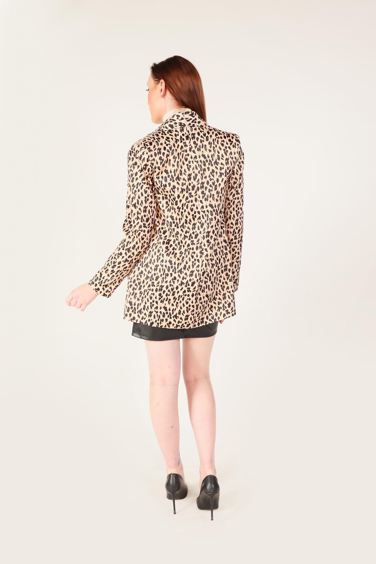 Siyah Leopar Desenli Ceket 9206 - 3