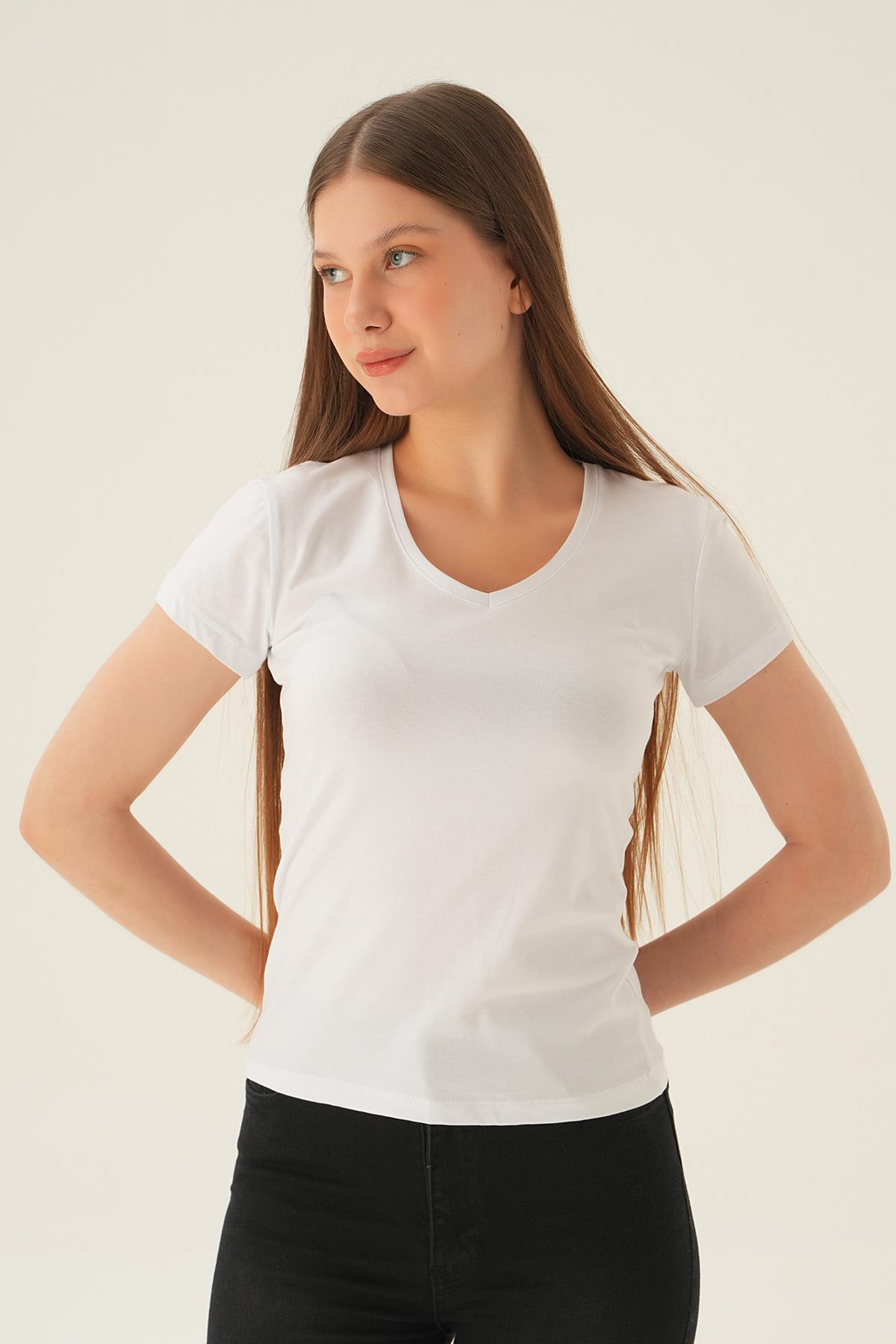 921 V Yaka Tişört Beyaz - 3