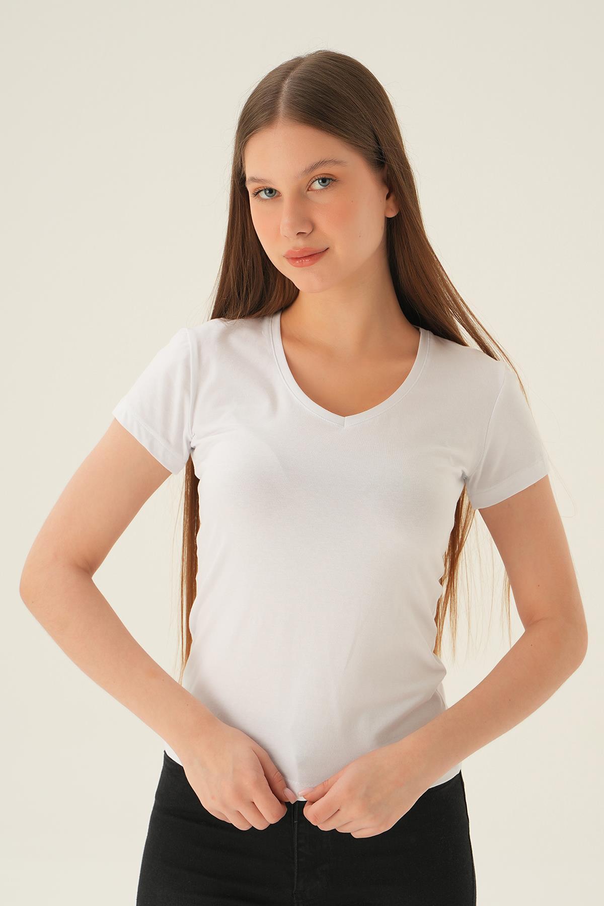 Beyaz V Yaka Tişört 921 