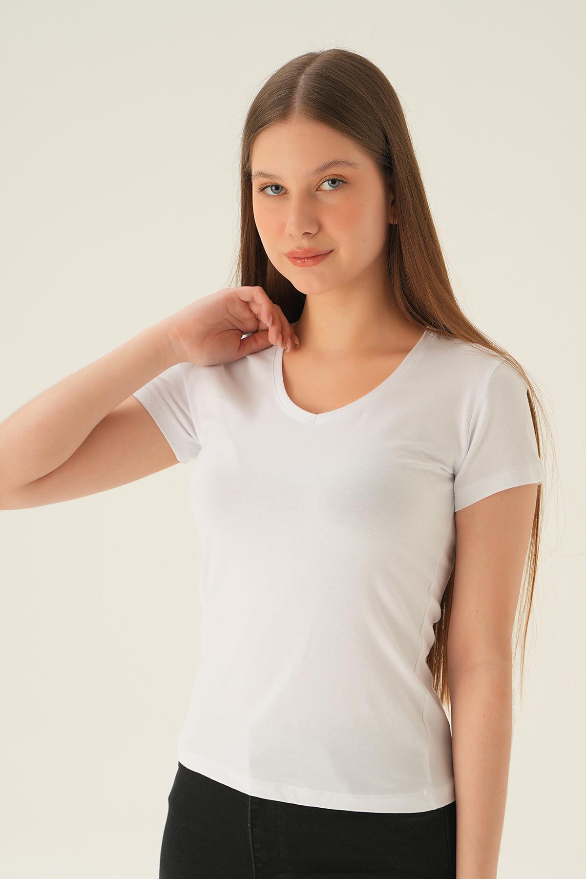 Beyaz V Yaka Tişört 921 - 2