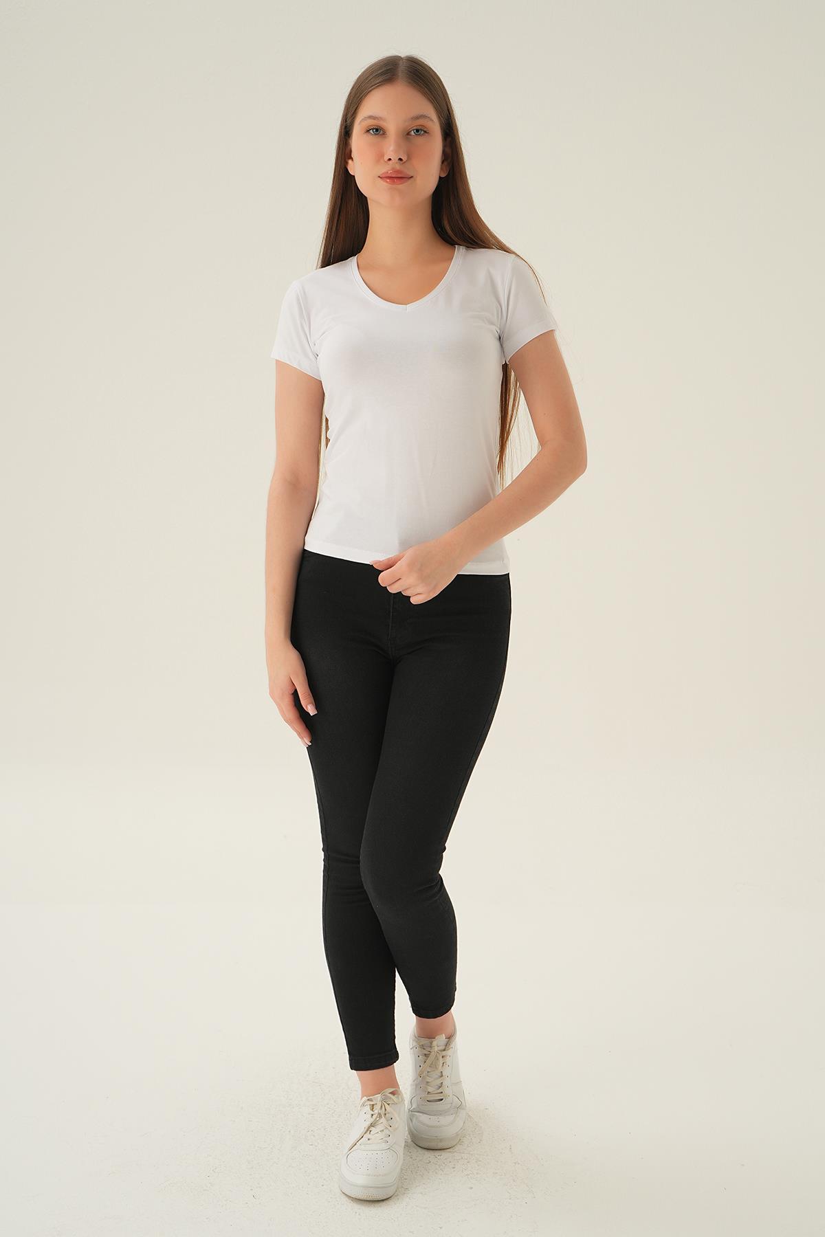 Beyaz V Yaka Tişört 921 - 6