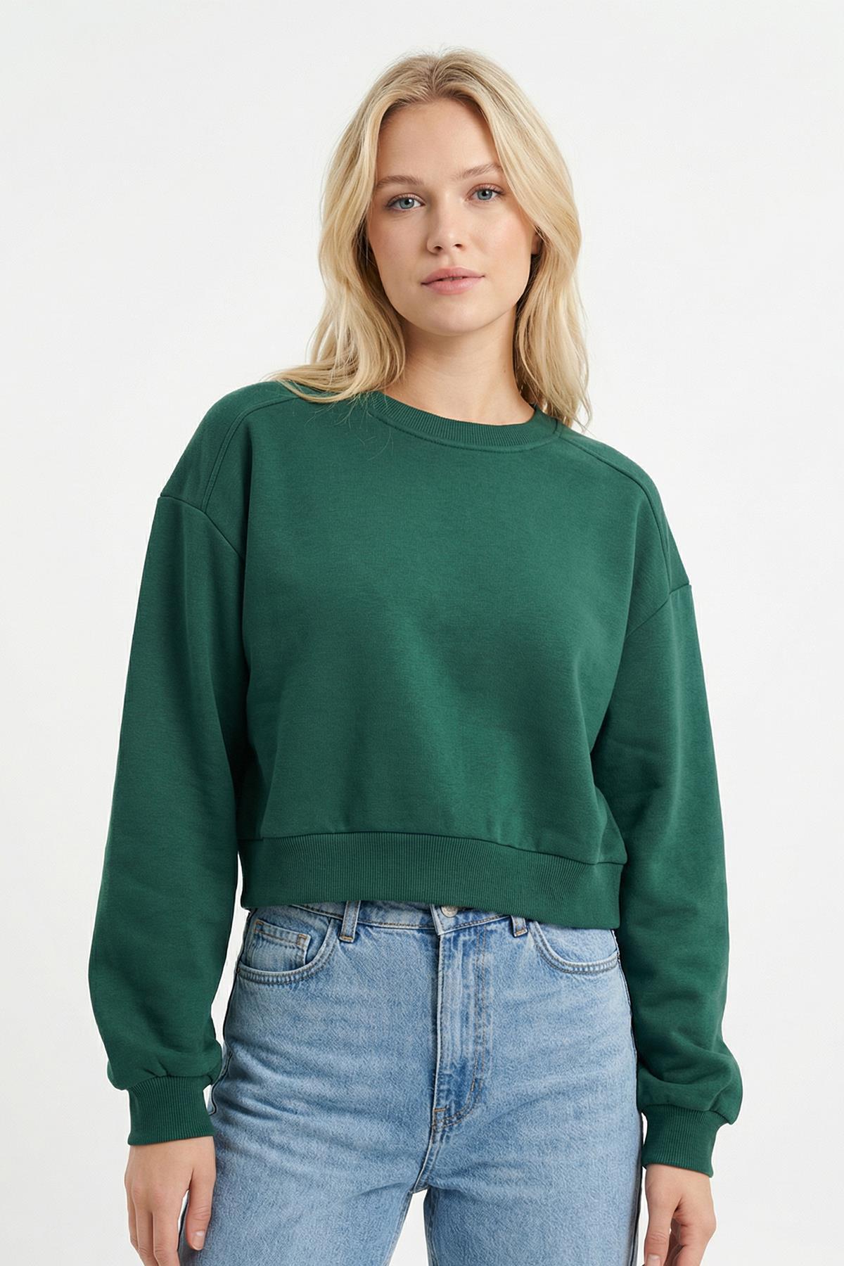 9210M Bisiklet Yaka Crop Sweat Benetton Yeşili - RAYS