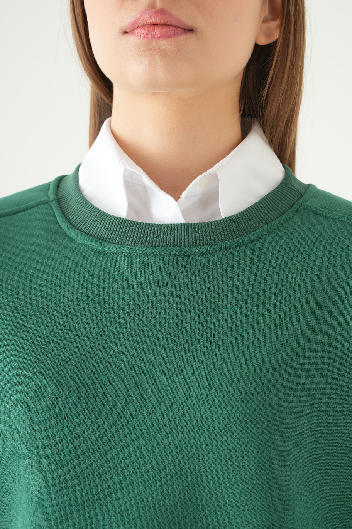 Benetton Yeşili Bisiklet Yaka Crop Sweat 9210M - 4