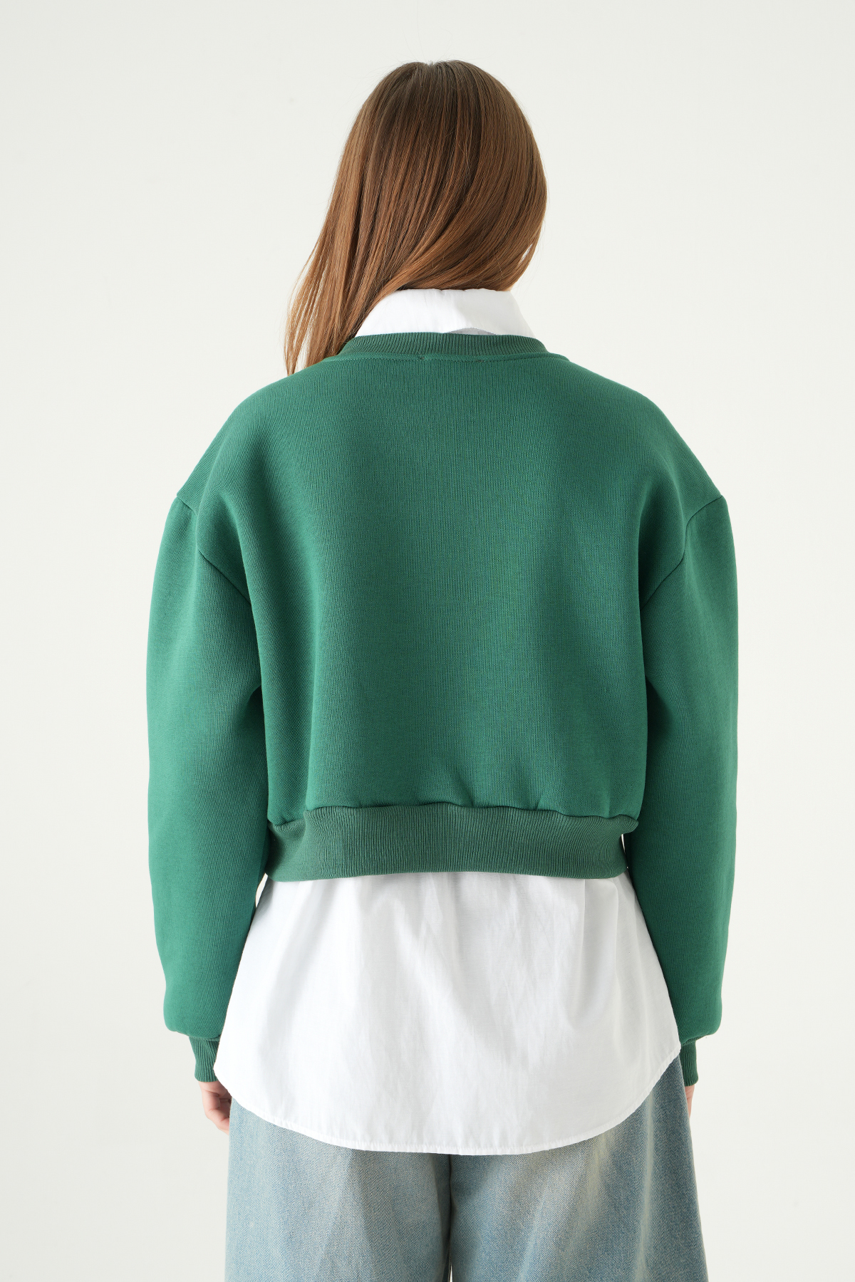 Benetton Yeşili Bisiklet Yaka Crop Sweat 9210M - 5