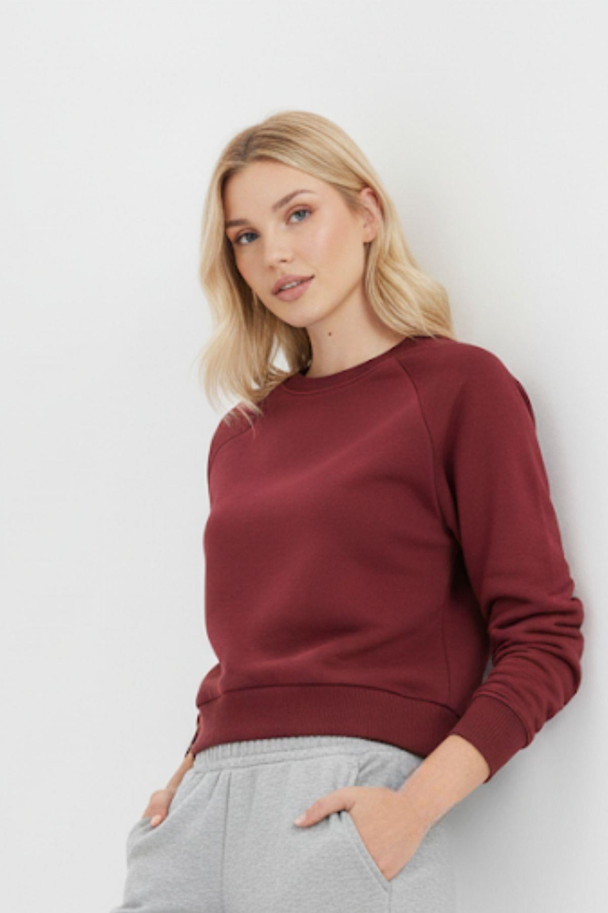Bordo Kadın Crop Bisiklet Yaka Sweatshirt 9210M - 1