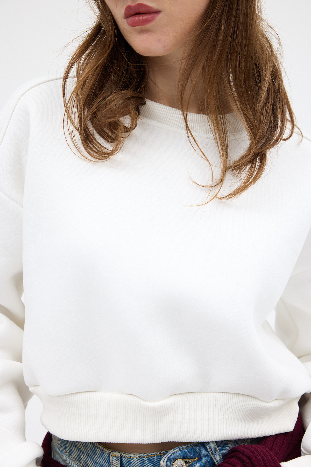 Ekru Kadın Crop Bisiklet Yaka Sweatshirt 9210M - 4