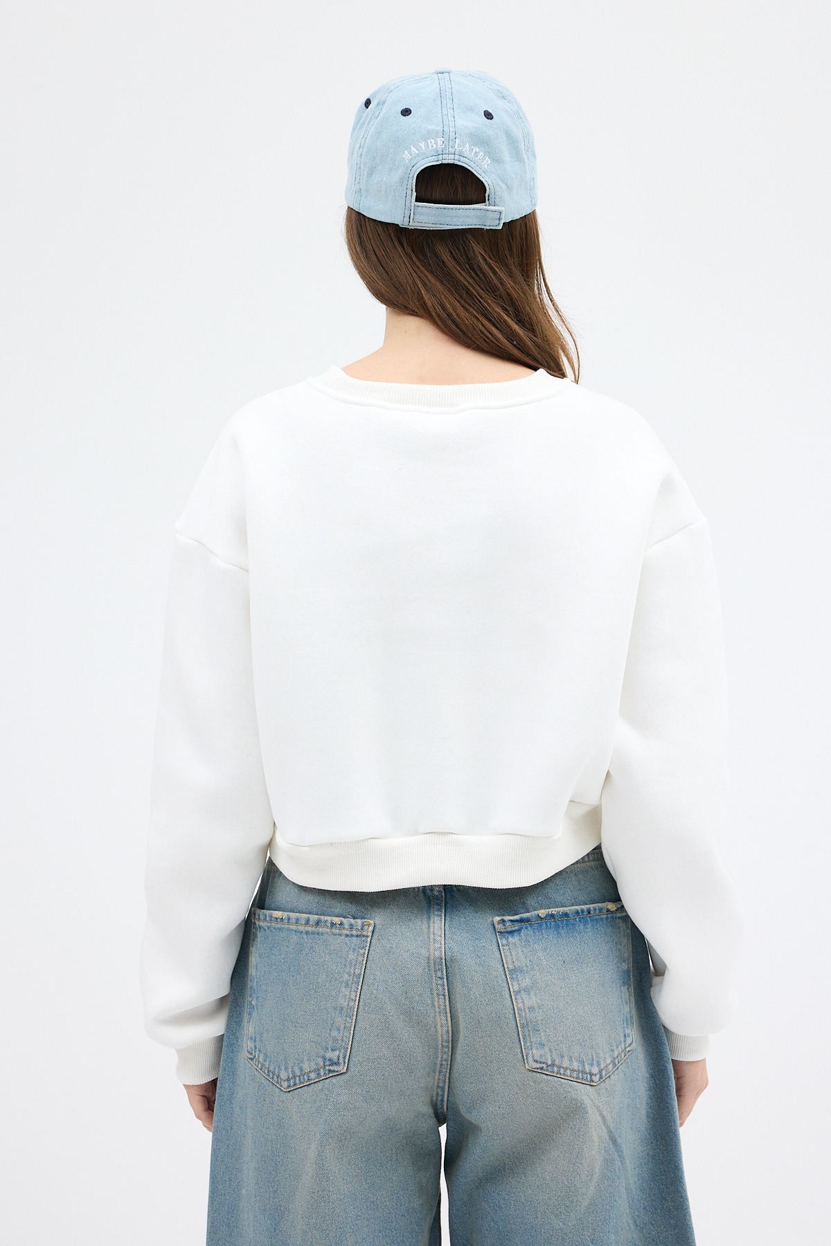 Ekru Kadın Crop Bisiklet Yaka Sweatshirt 9210M - 5