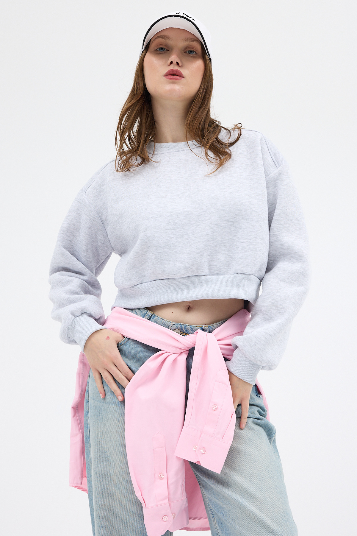 Karmelanj Kadın Crop Bisiklet Yaka Sweatshirt 9210M 