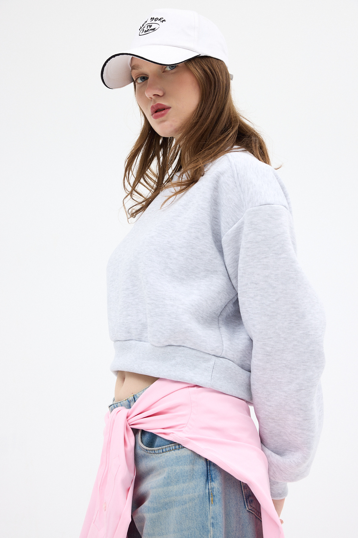 Karmelanj Kadın Crop Bisiklet Yaka Sweatshirt 9210M - 2