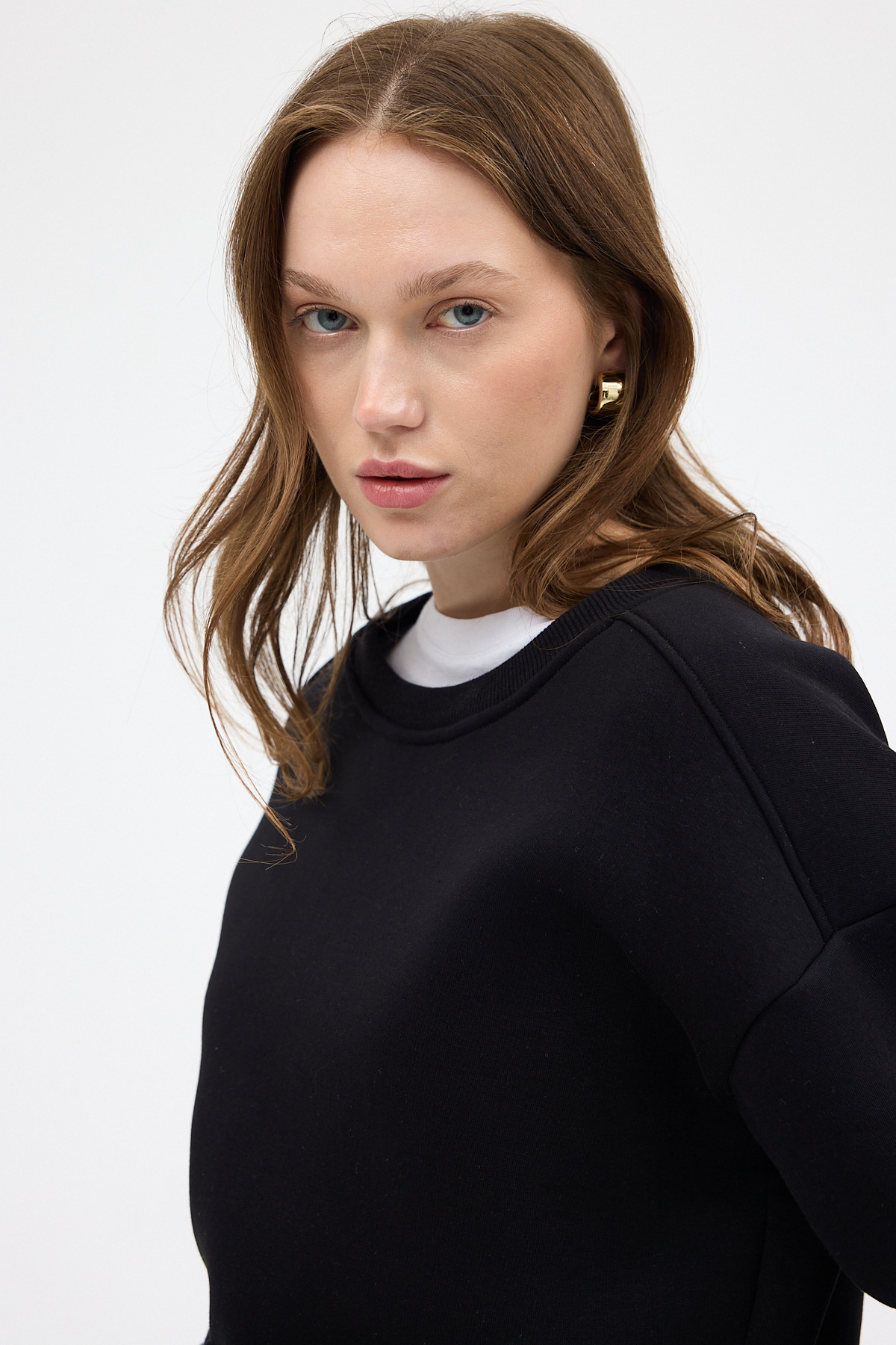 Siyah Kadın Crop Bisiklet Yaka Sweatshirt 9210M - RAYS