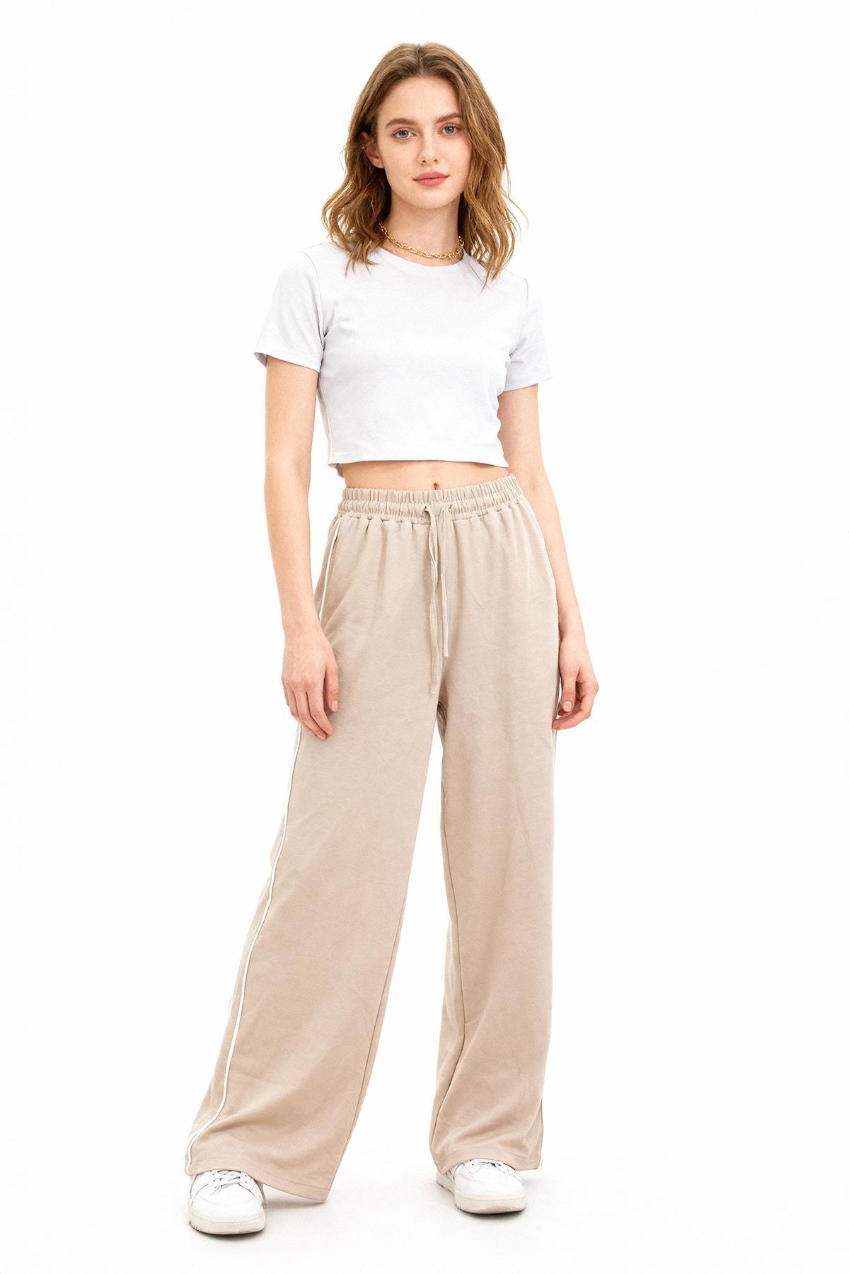 9212M Palazzo Çizgli Eşofman Bej - RAYS