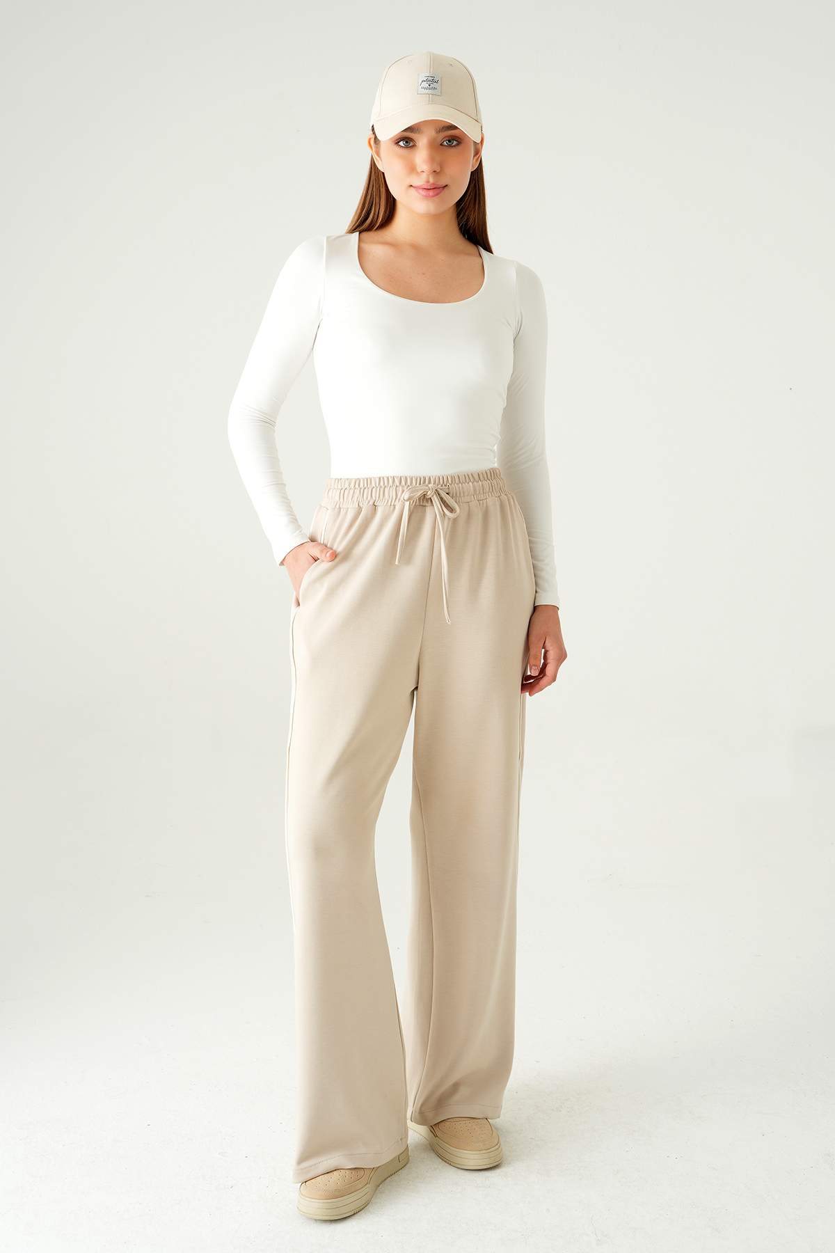 9212M Palazzo Çizgli Eşofman Bej - RAYS